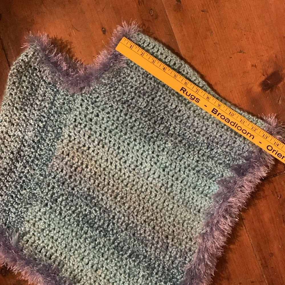 NOT FOR SALE OOAK Poncho with eyelash yarn trim - Picture 6 of 7